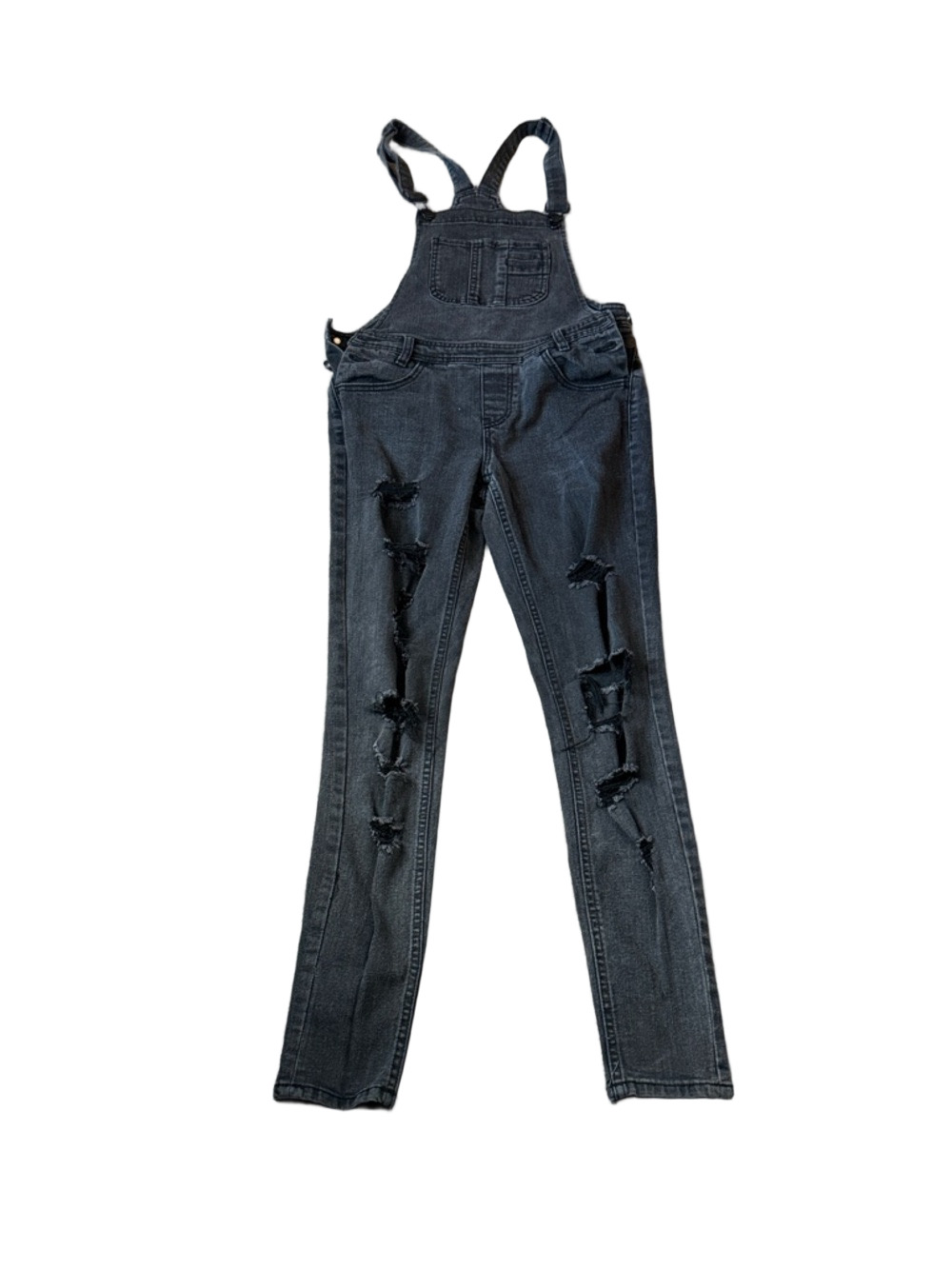 Almost Famous Black Distressed Denim Overalls Skinny Fit Grunge Style SIZE 3